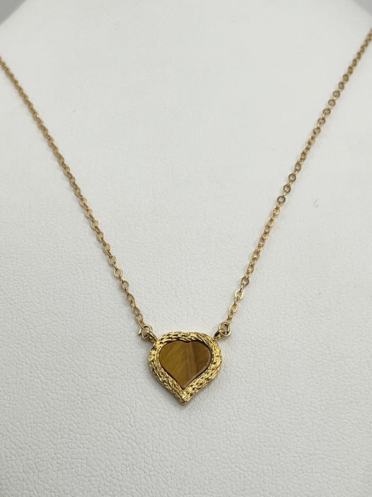 12KT Yellow Gold Filled Tiger Eye Heart Necklace