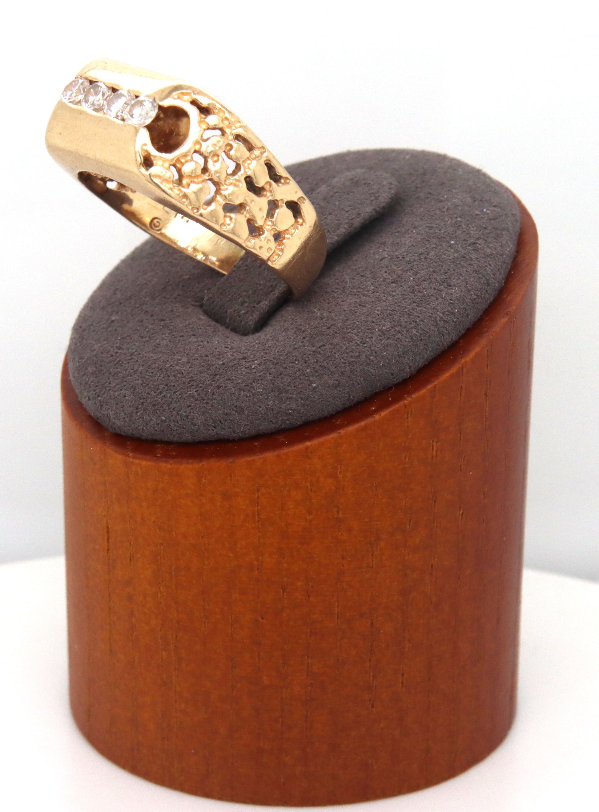 Interesting Man's 14K YG 4 Diamond Ring