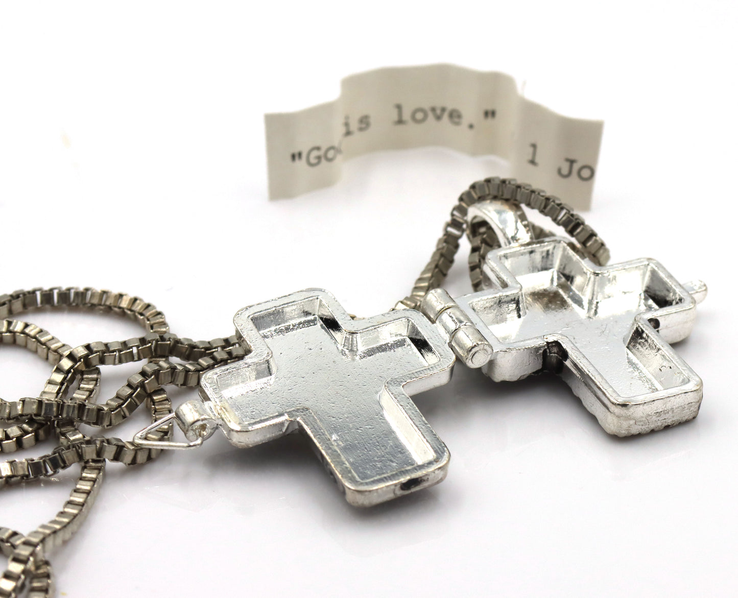 925 Sterling silver cross locket pendant on box chain necklace
