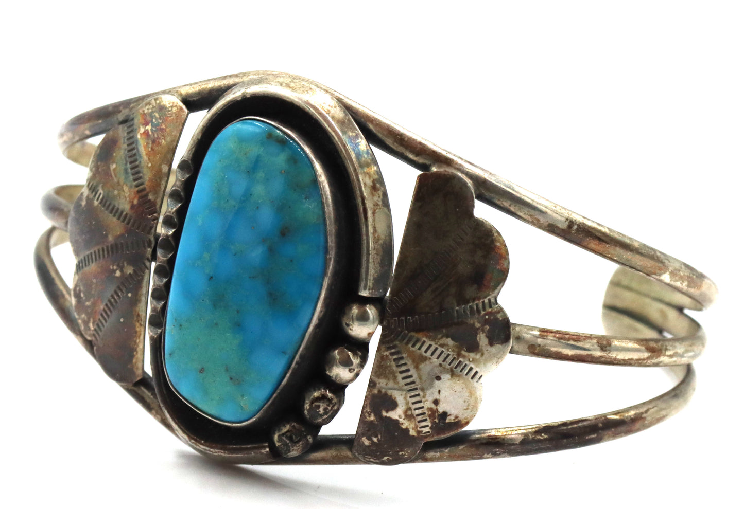 925 Sterling Silver Vintage Navajo Style Large Turquoise Cuff Bracelet