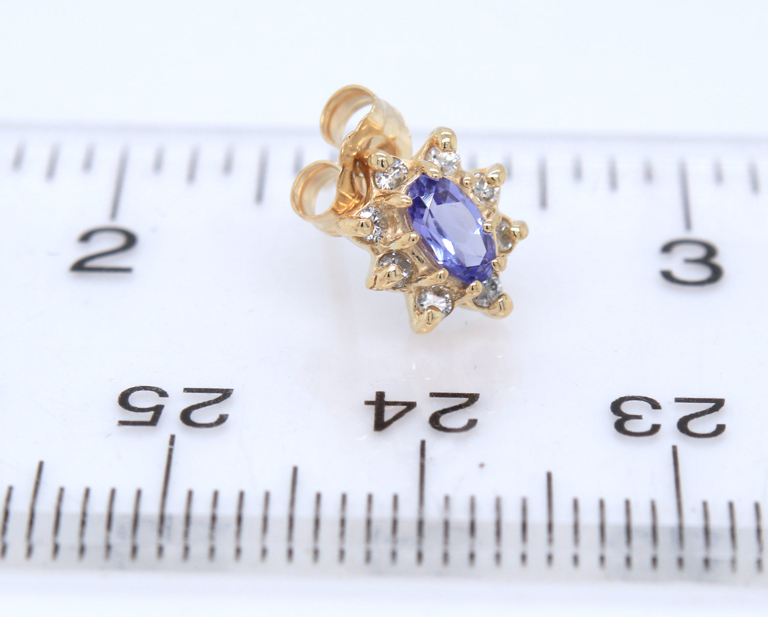 14kt Yellow gold oval Tanzanite and diamond flower earrings