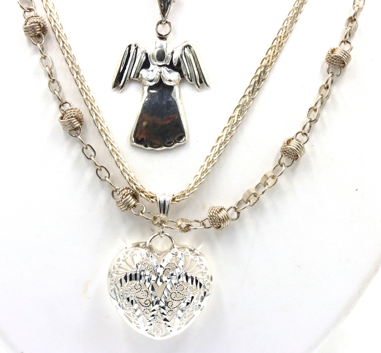 Vintage 925 sterling silver group lot of 4 pendants on chains