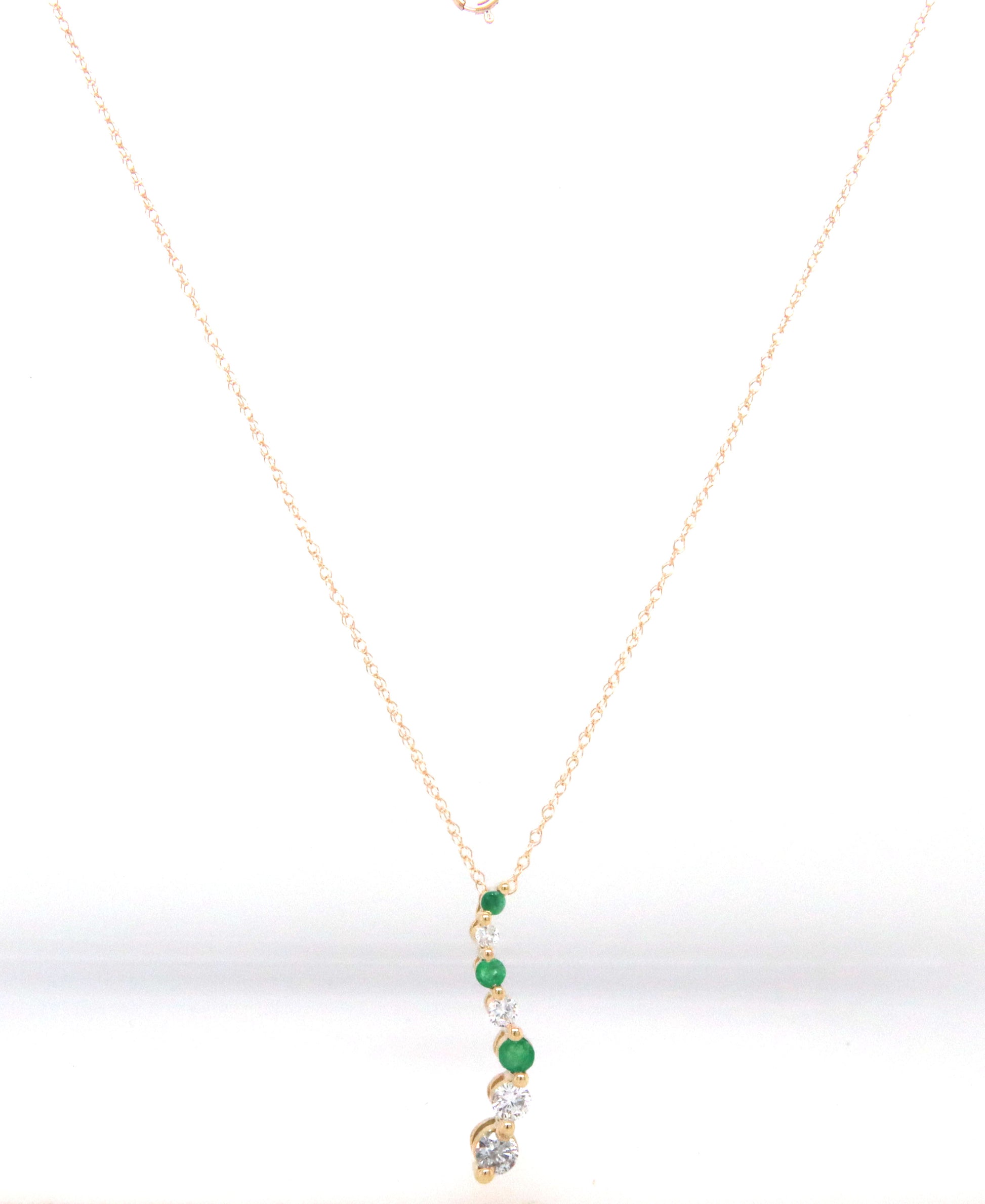 14kt Yellow gold emerald and diamond Journey pendant on chain