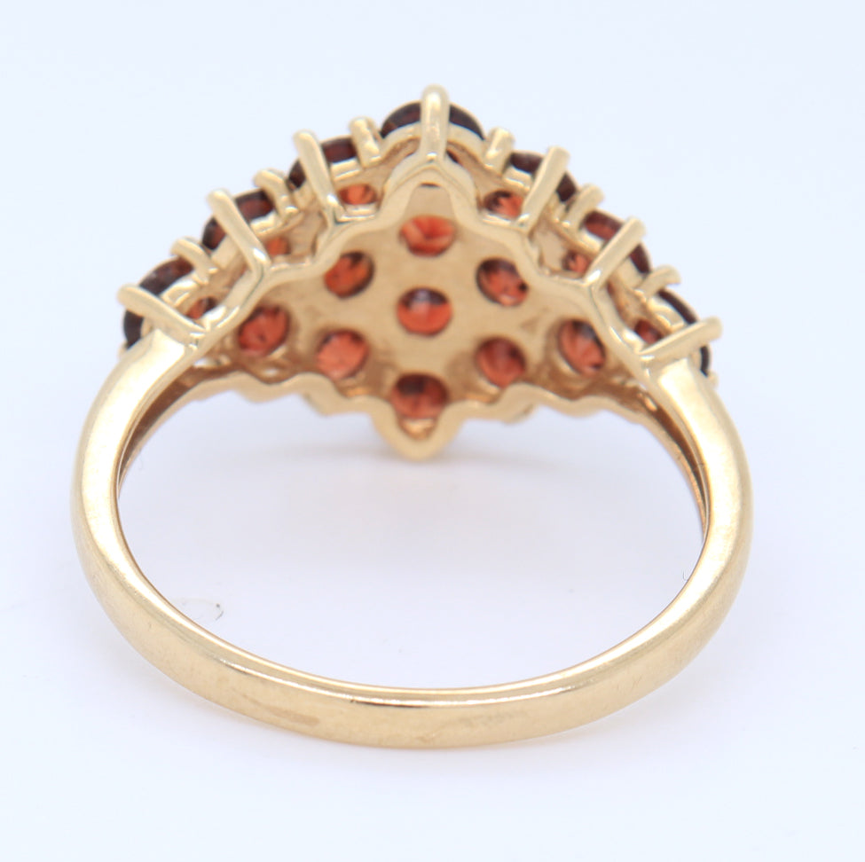 10KT Yellow Gold Red Spinel Cluster Ring