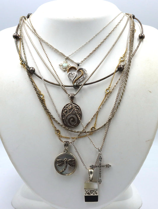 Group lot of 9 vintage 925 sterling silver necklaces