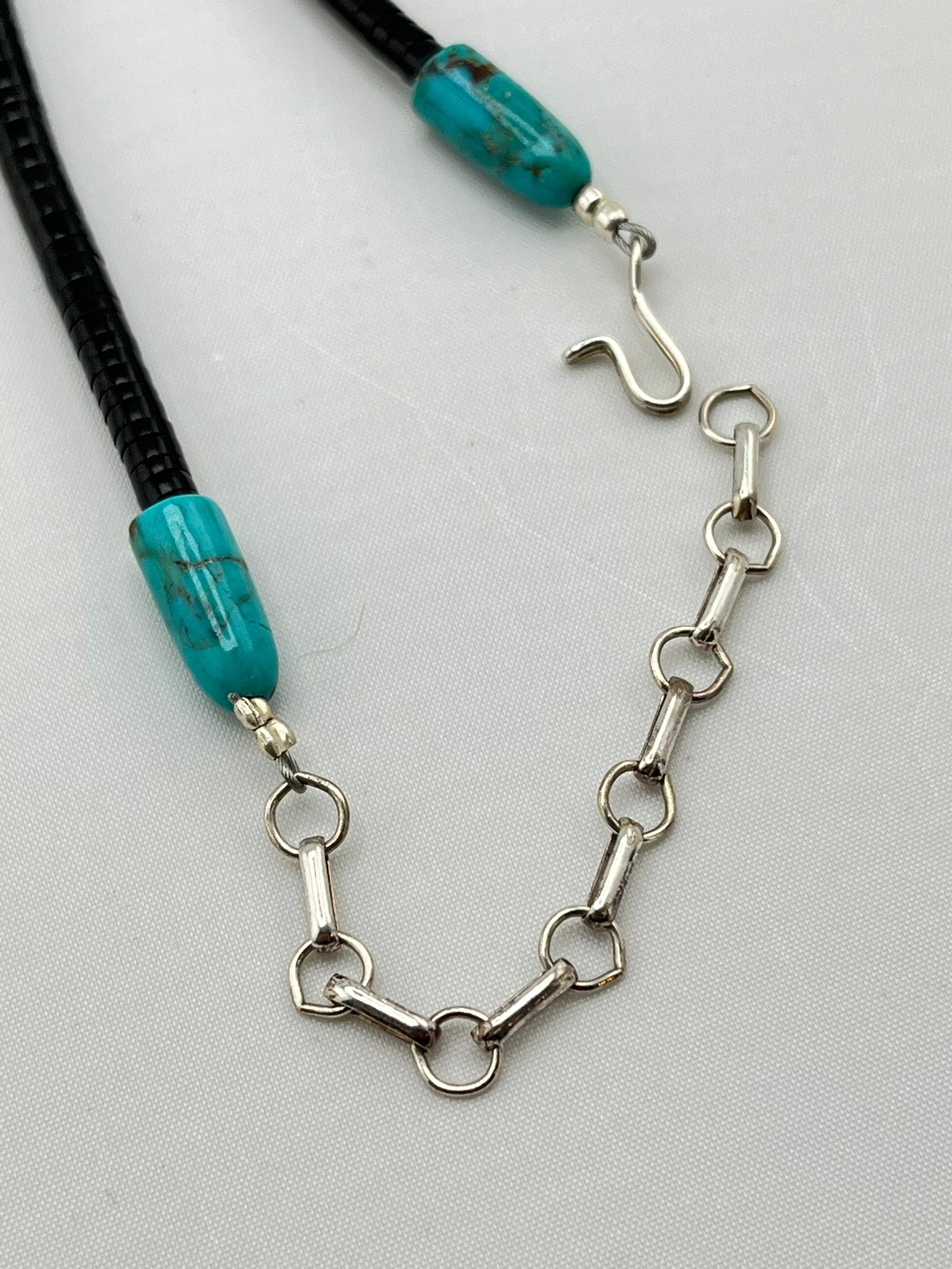 925 Sterling Silver Handcrafted Unique Native American Heishi necklace With Turquoise Jacla Drop Nec