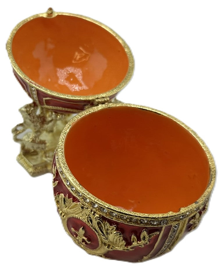 Royal Imperial Red Russian Fabergé Egg Replica with Red Carriage