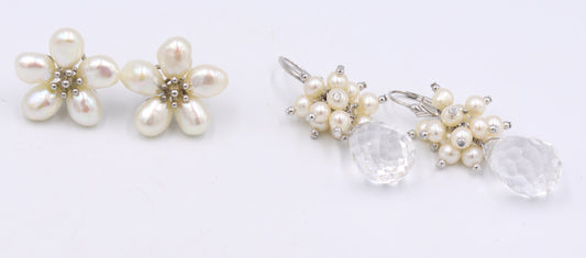 2 Pairs of 925 sterling silver pearl earrings