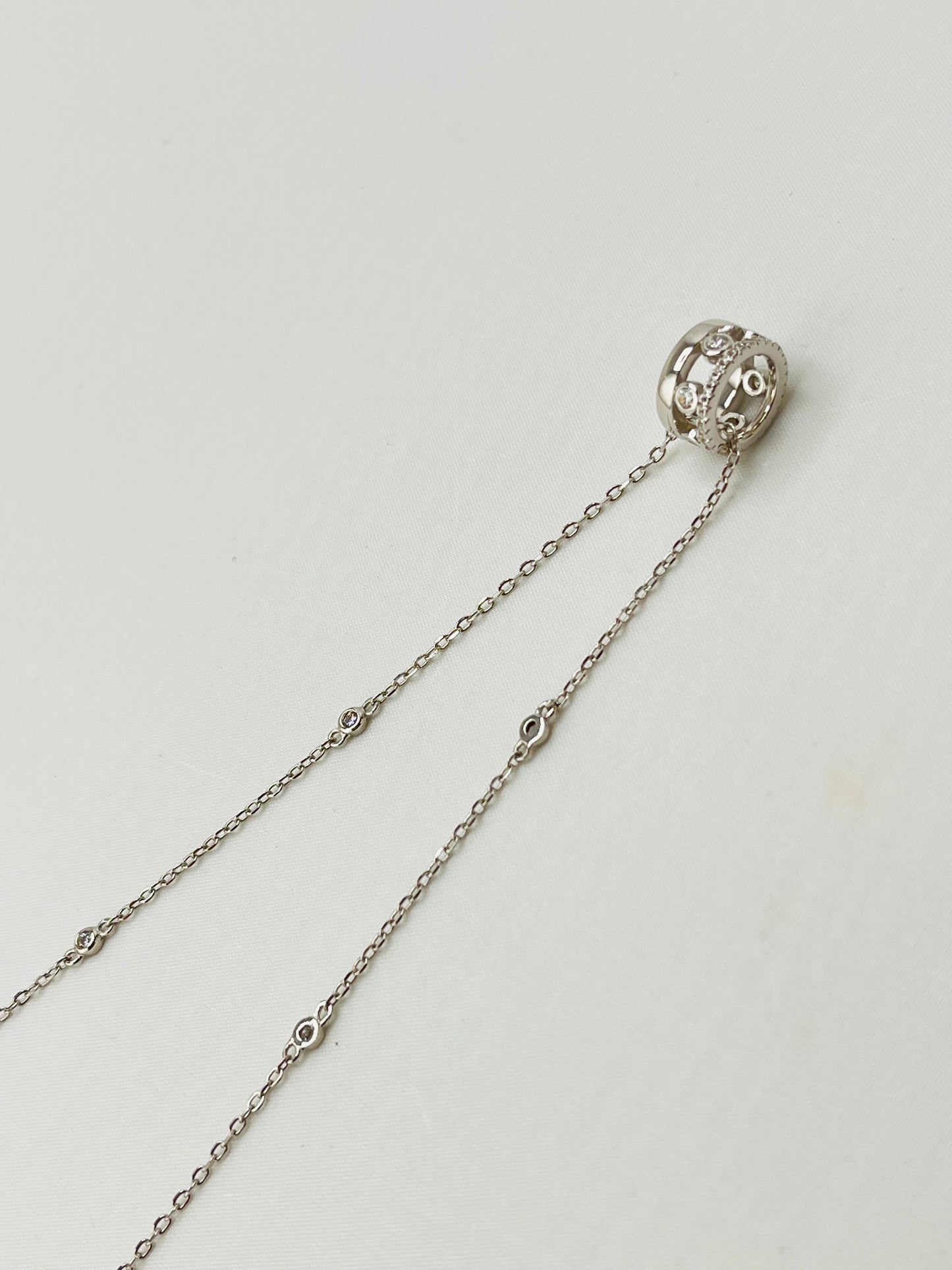 925 Sterling Silver Interlocking Circle With CZ Details Pendant And CZ Station Chain Necklace