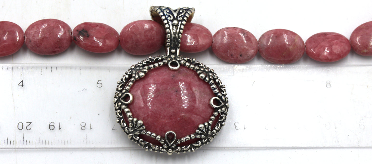 Set of Carolyn Pollack southwest sterling silver pink Rhodonite pendant necklace with matching brace