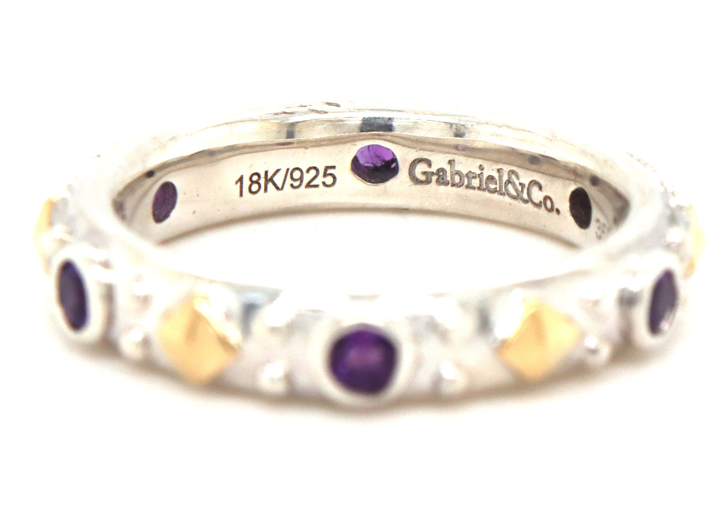 Gabriel & Co two tone bezel set amethyst stackable band