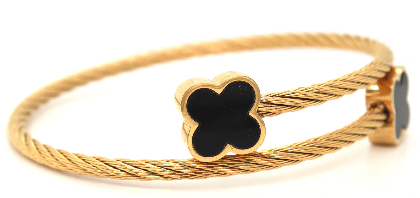 Stainless steel black clover cuff bangle