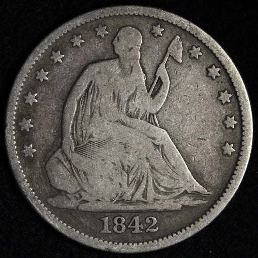 1842 Seated Liberty Silver Half Dollar Better Early Date Philadelphia Mint