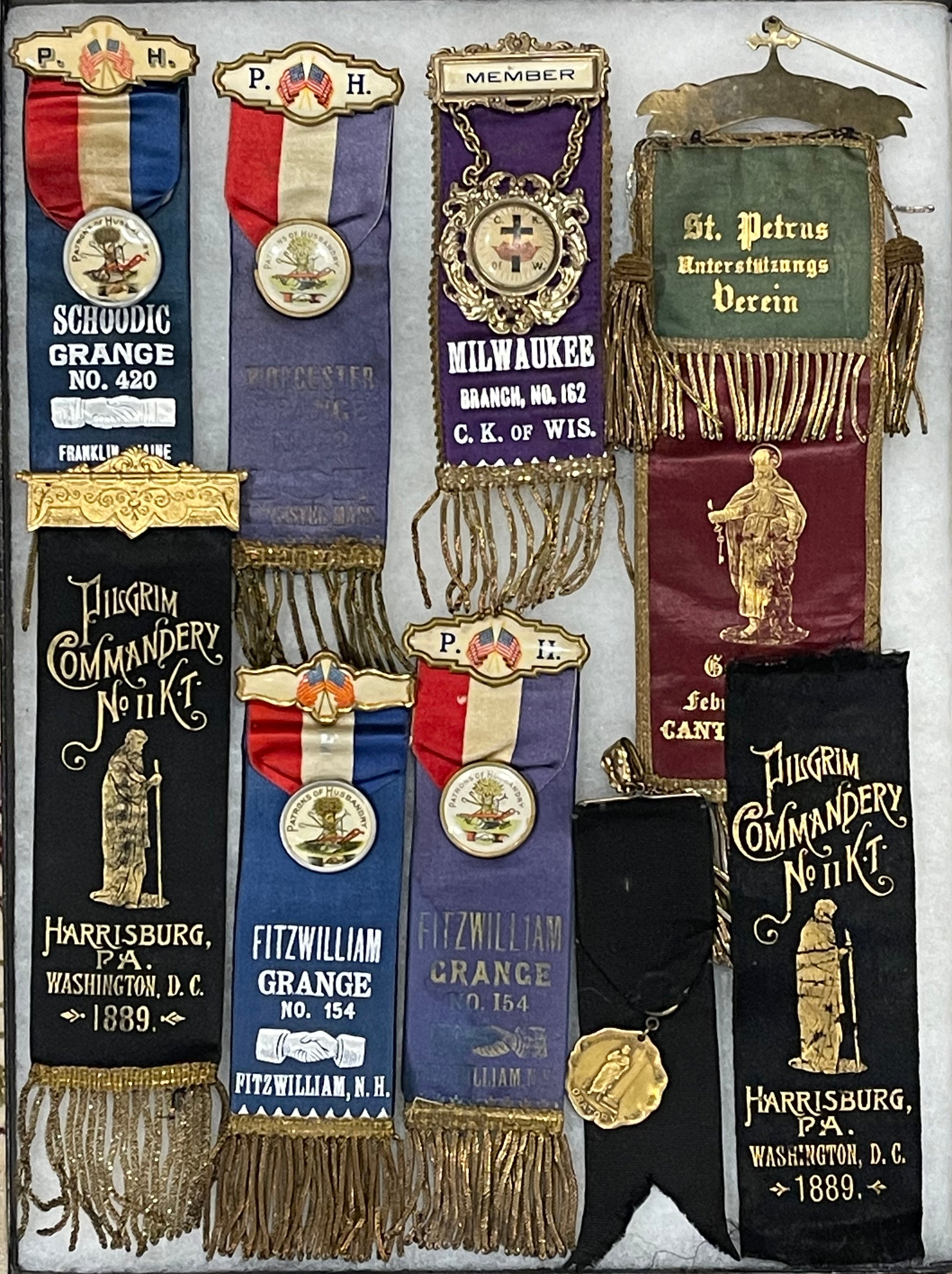 Antique Fraternal Organization Ribbons & Medals Collection (Late 19th – Early 20th Century)