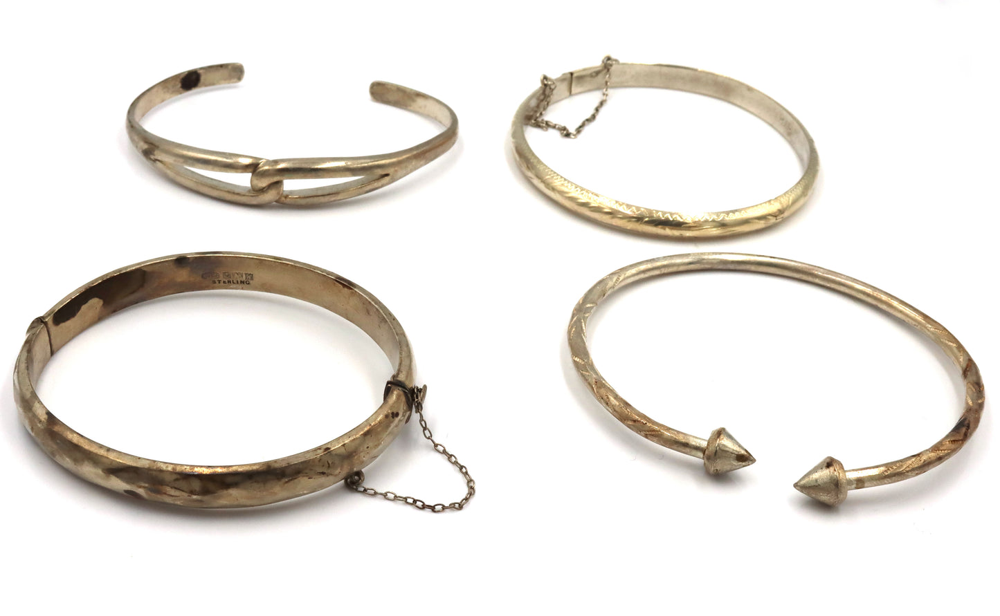 Group lot of 4 cuff bangles in 925 sterling silver