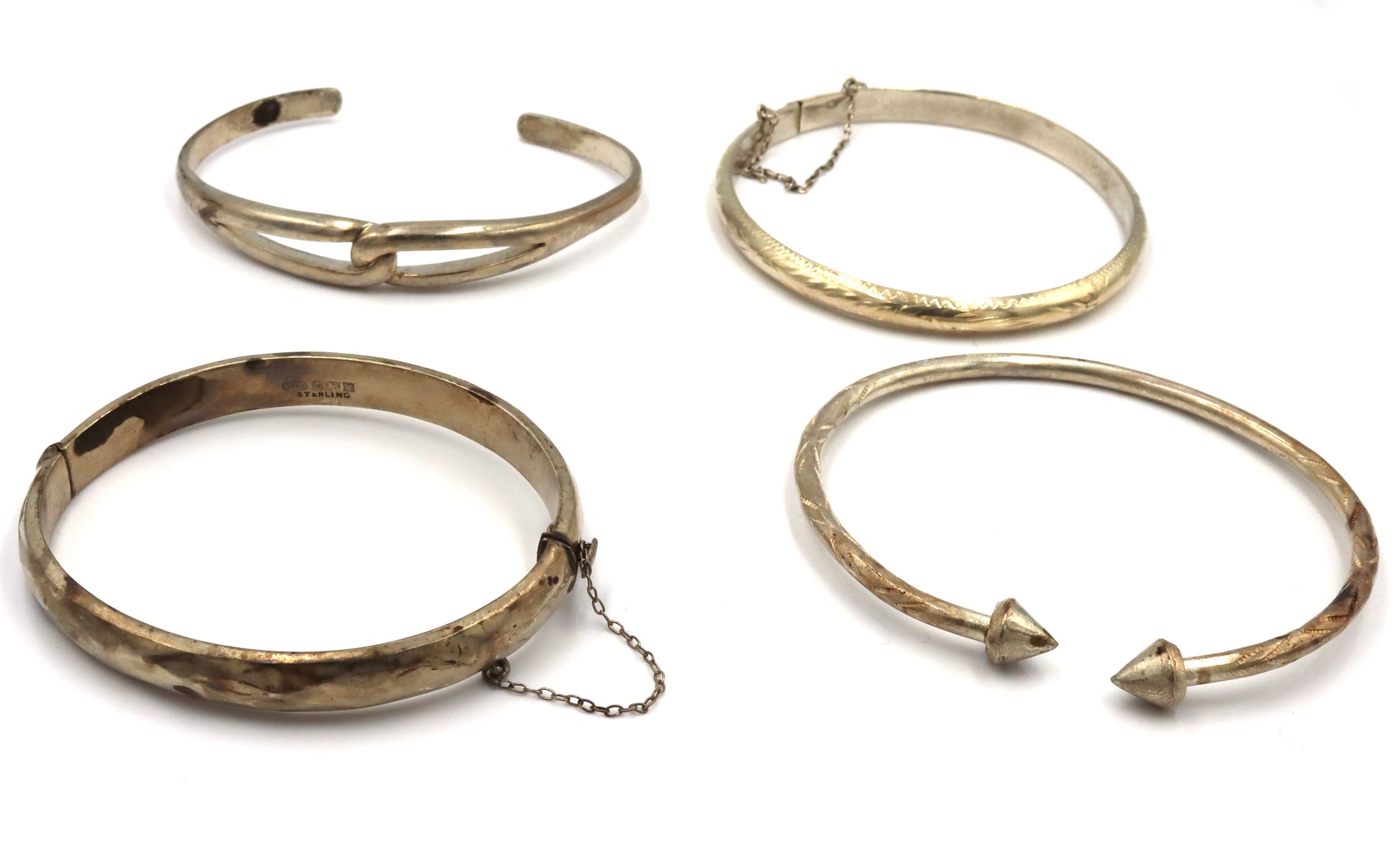 Group lot of 4 cuff bangles in 925 sterling silver