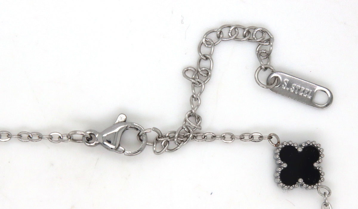 Stainless steel black stone clover bracelet