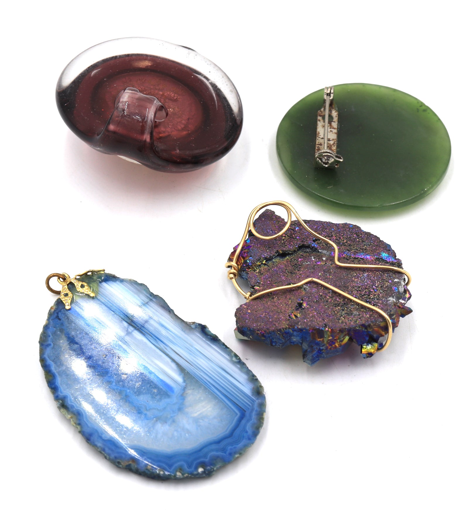 Group lot of 4 gemstone pendants