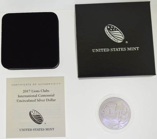 2017-P Lions Club International Centennial Uncirculated Silver Dollar US Mint with Box and COA