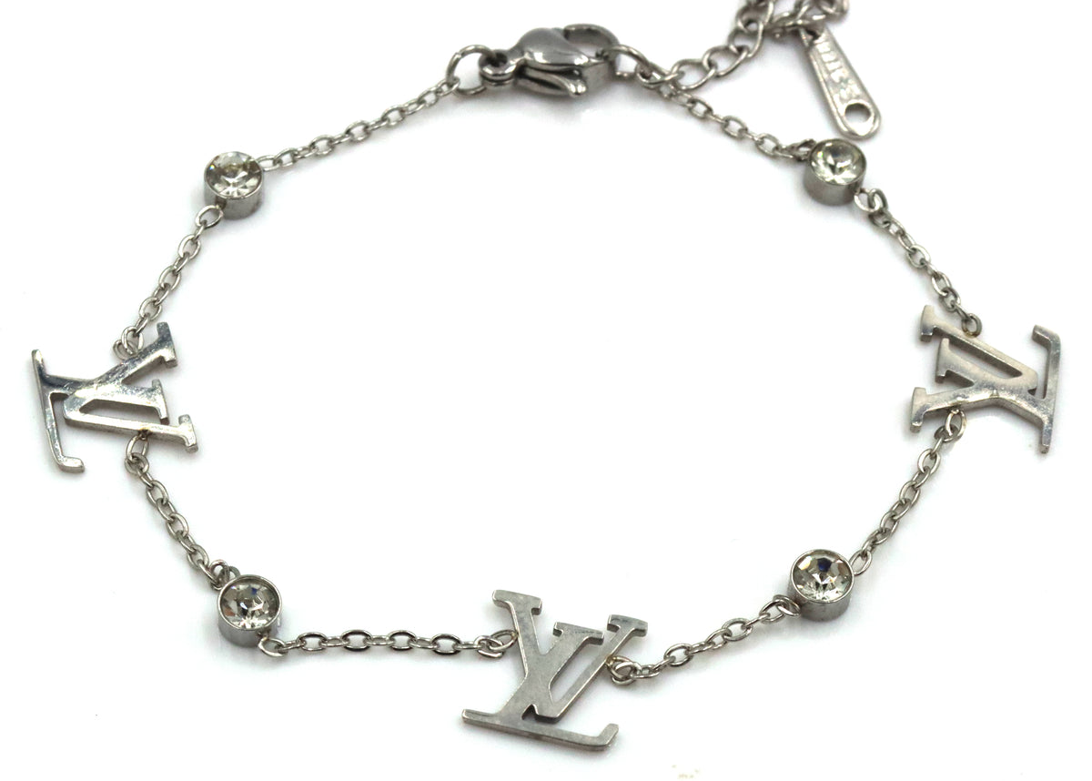 Stainless steel LV cubic zirconia adjustable bracelet