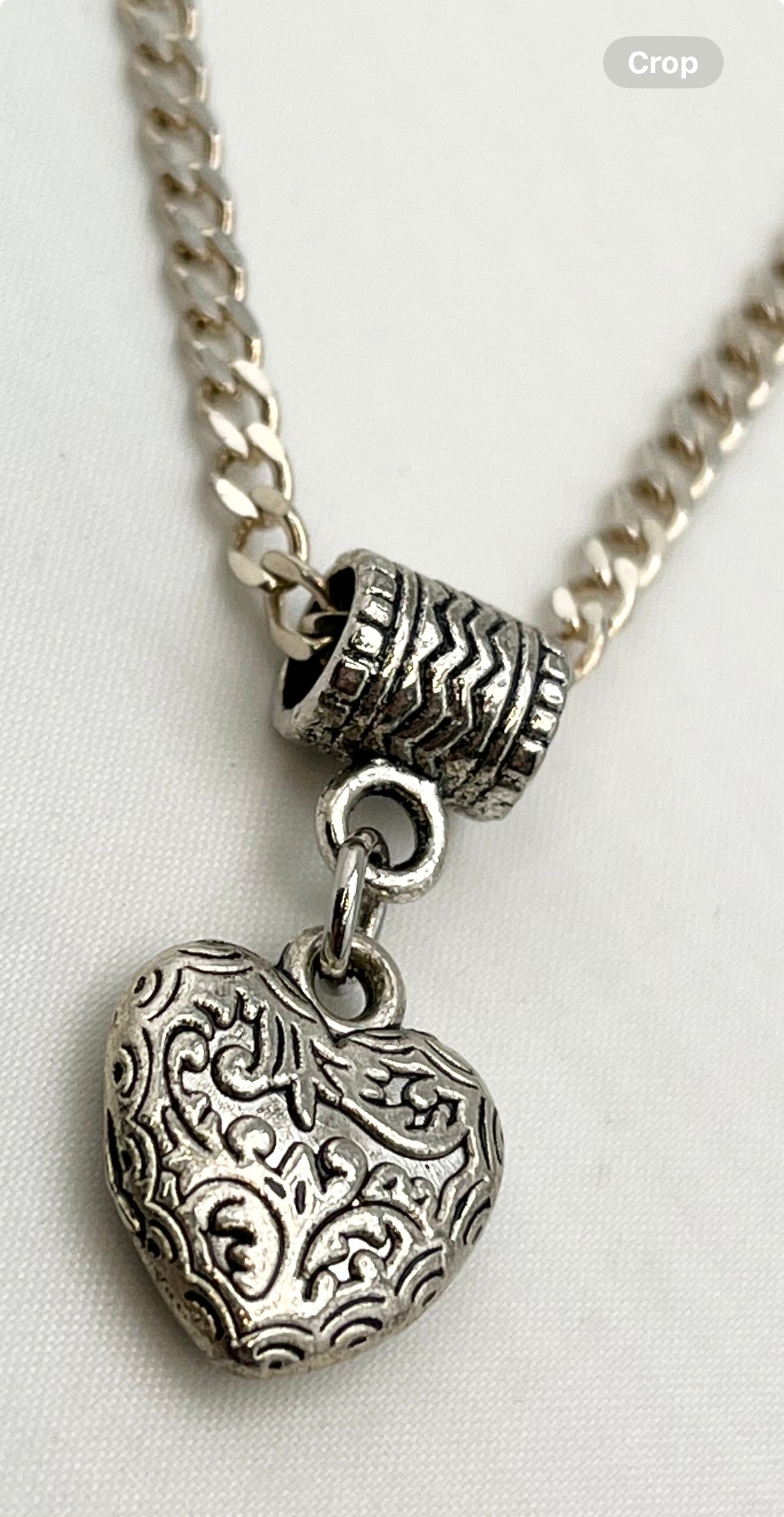 925 Sterling Silver Scrolled Or Filigree Design Heart With Long Curb Link Chain Necklace