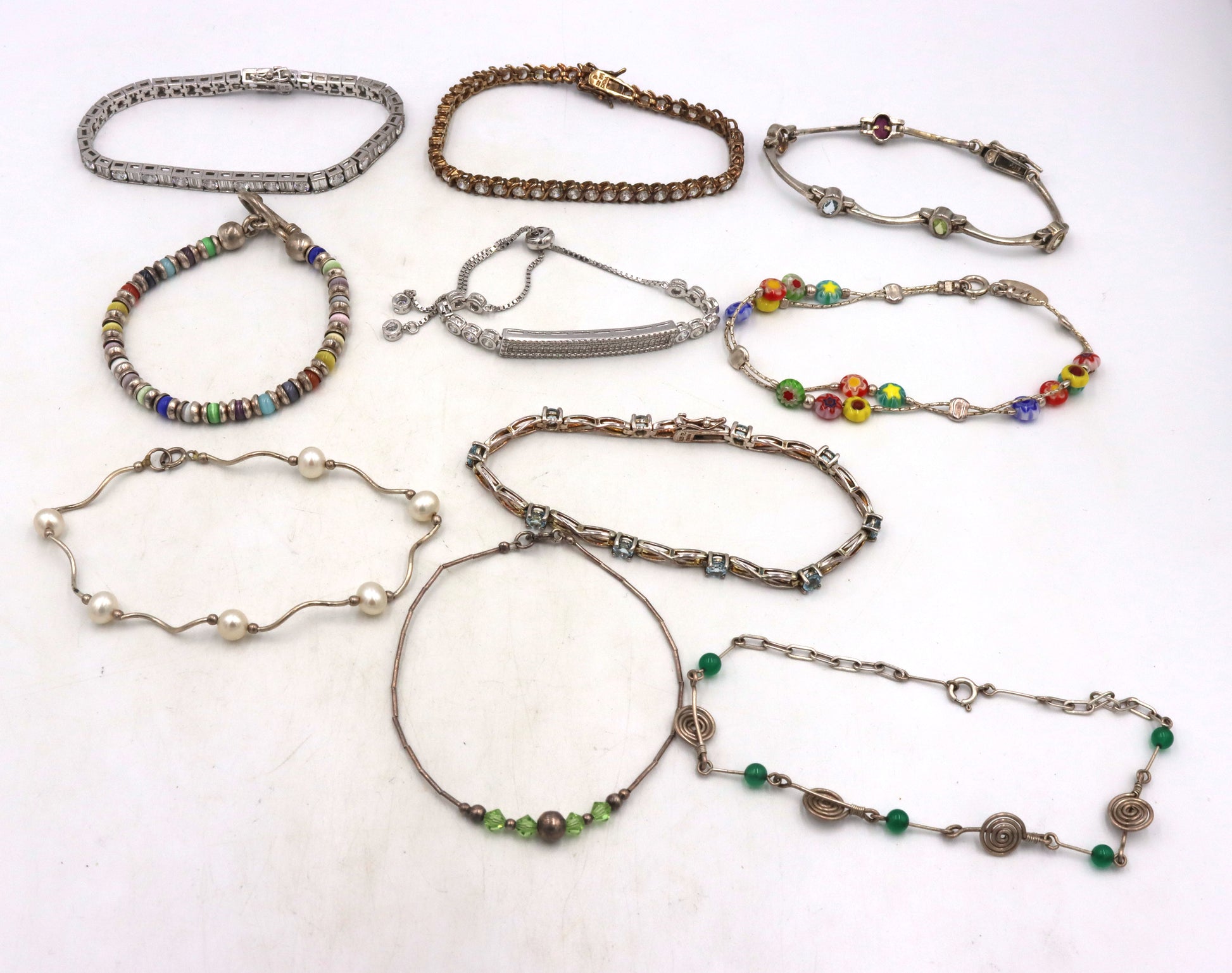 Group of 10 vintage 925 sterling silver bracelets