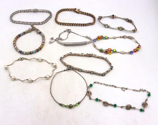 Group of 10 vintage 925 sterling silver bracelets