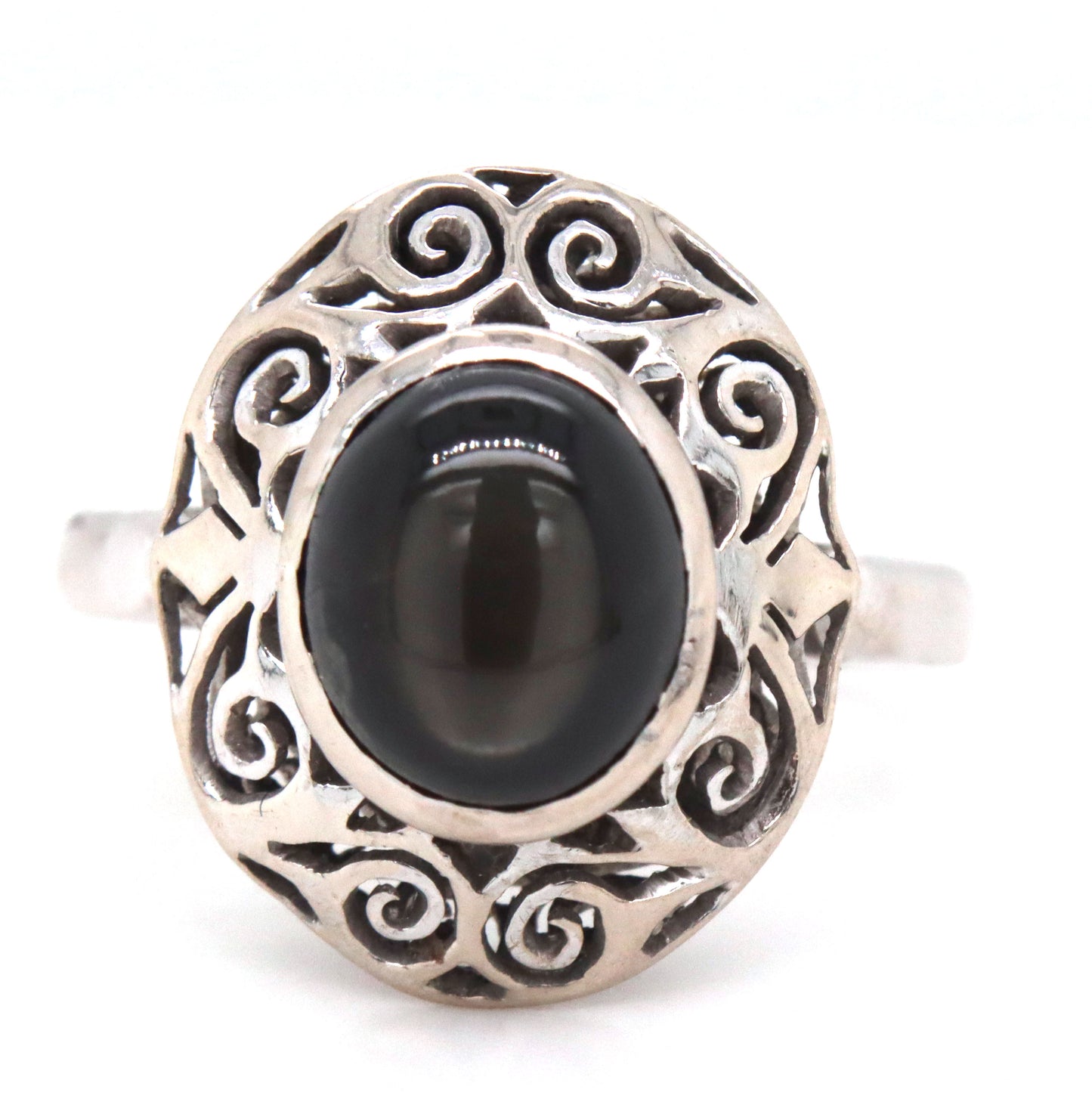 925 Sterling silver black star sapphire cab ring