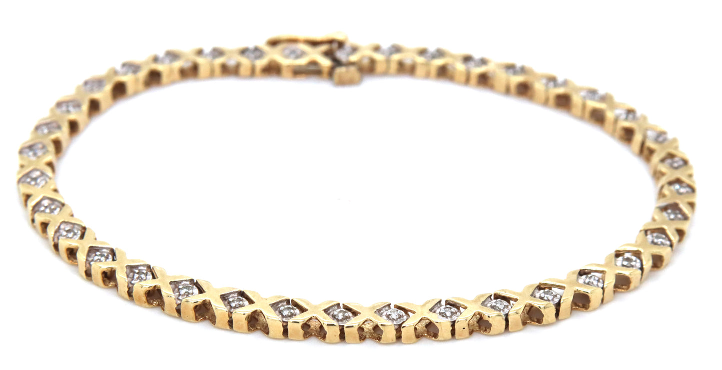 10kt Yellow gold diamond X link bracelet