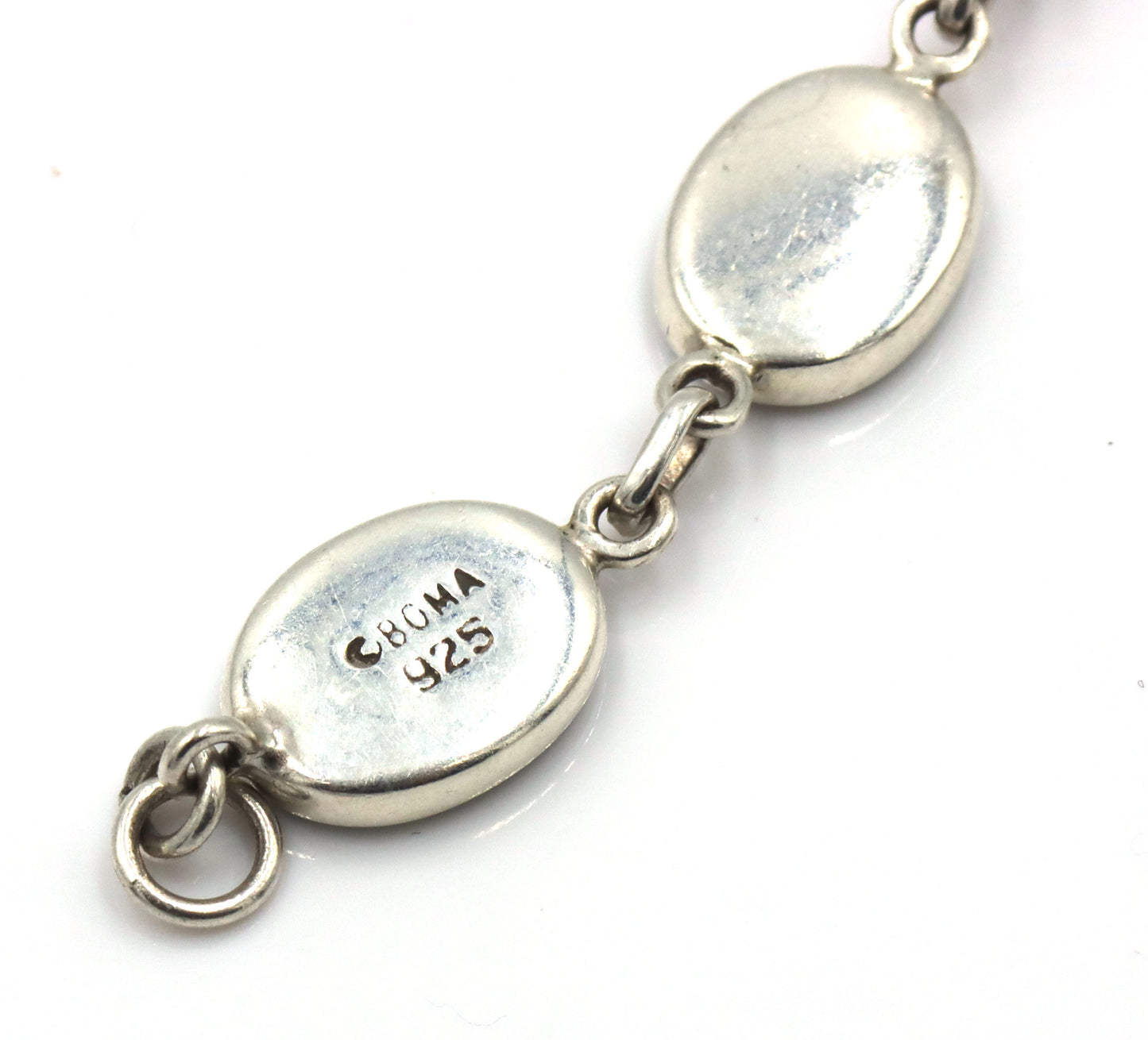 925 Sterling silver signed multi color gemstone link bracelet