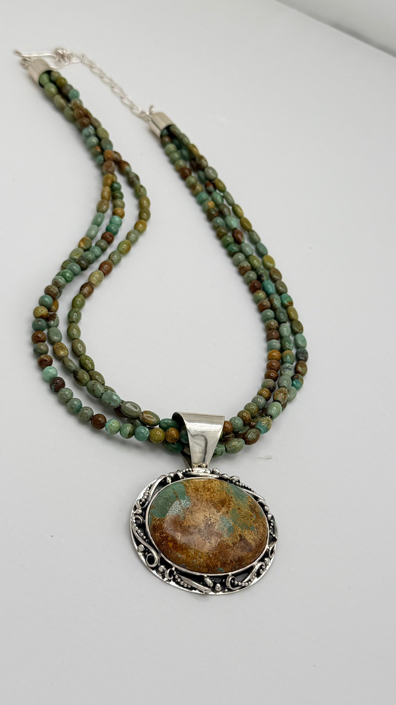 925 Sterling Silver Jay King DTR Unique Color Turquoise Beads and Large Enhancer Necklace