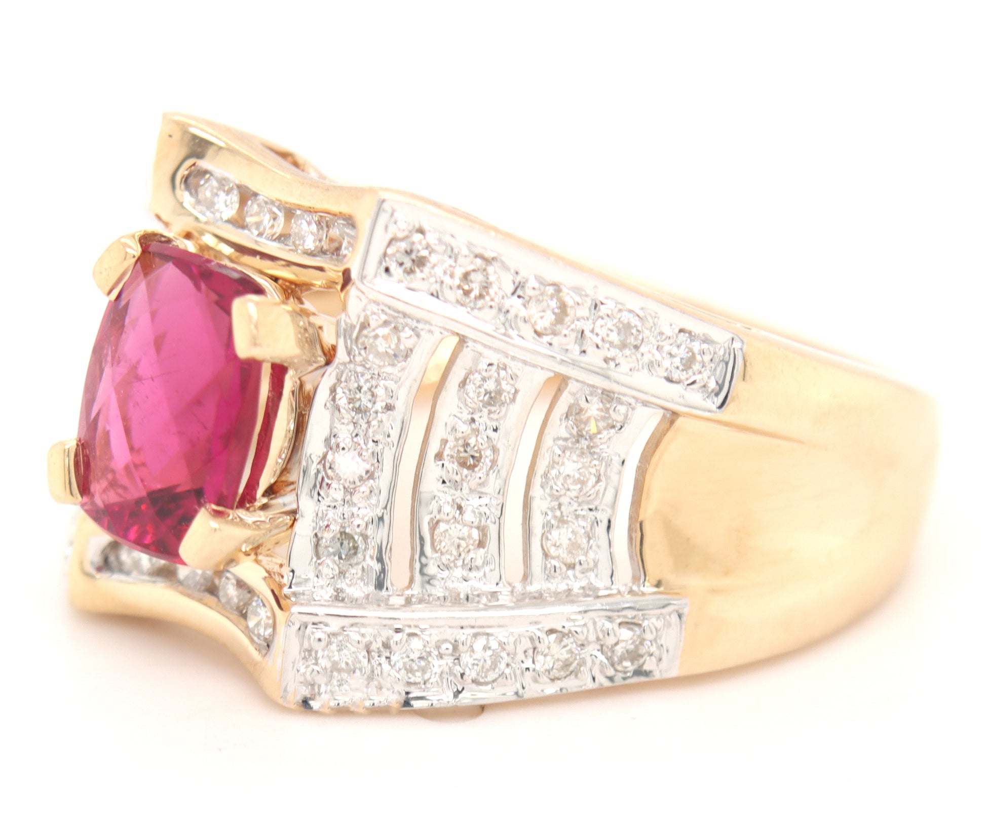 14kt Yellow gold 1.50ctw pink tourmaline and diamond wide band