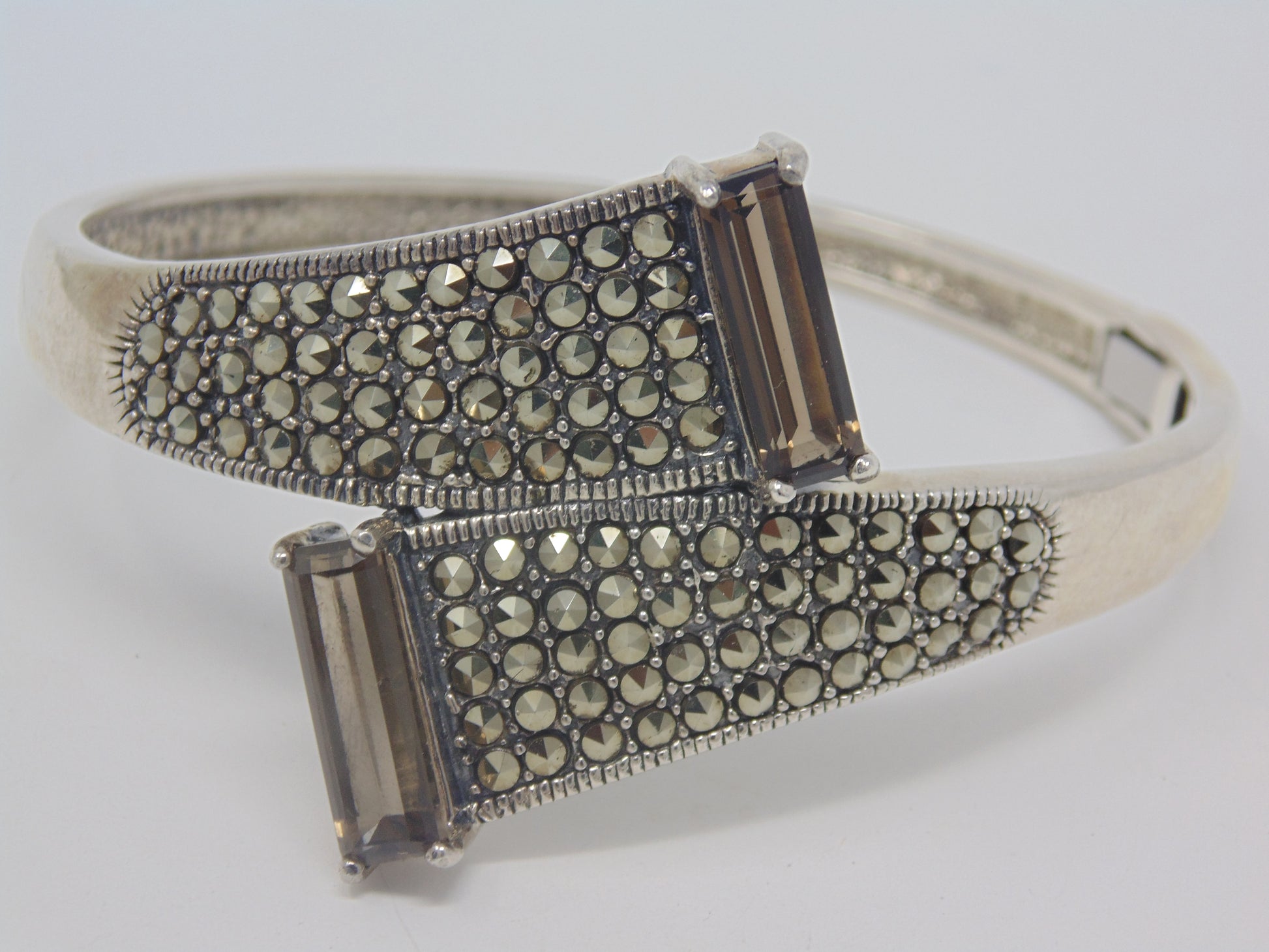 Marcasite and Smokey Quartz Sterling Silver Bangle