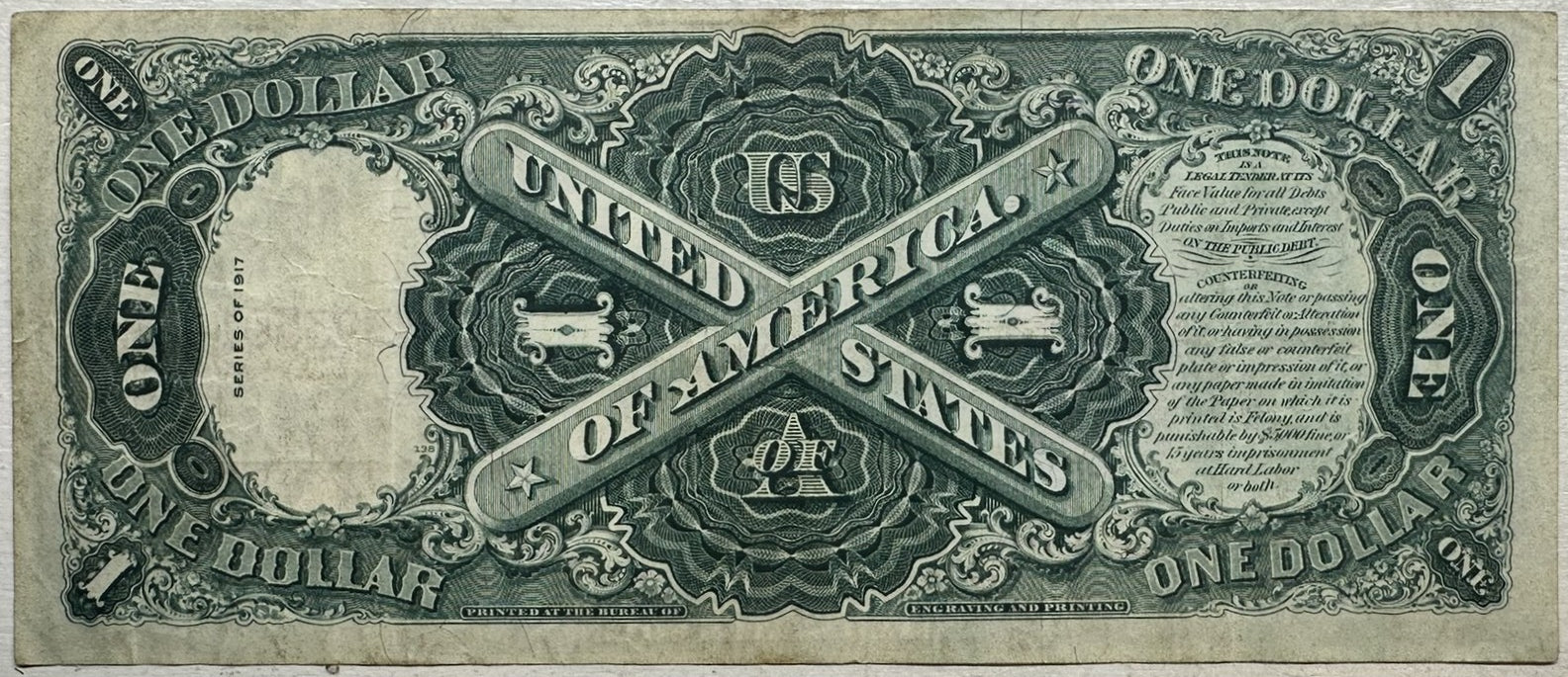 1917 $1 Legal Tender Fr. 36 Sawhorse Note Teehee Burke Red Seal Fine to Very Fine