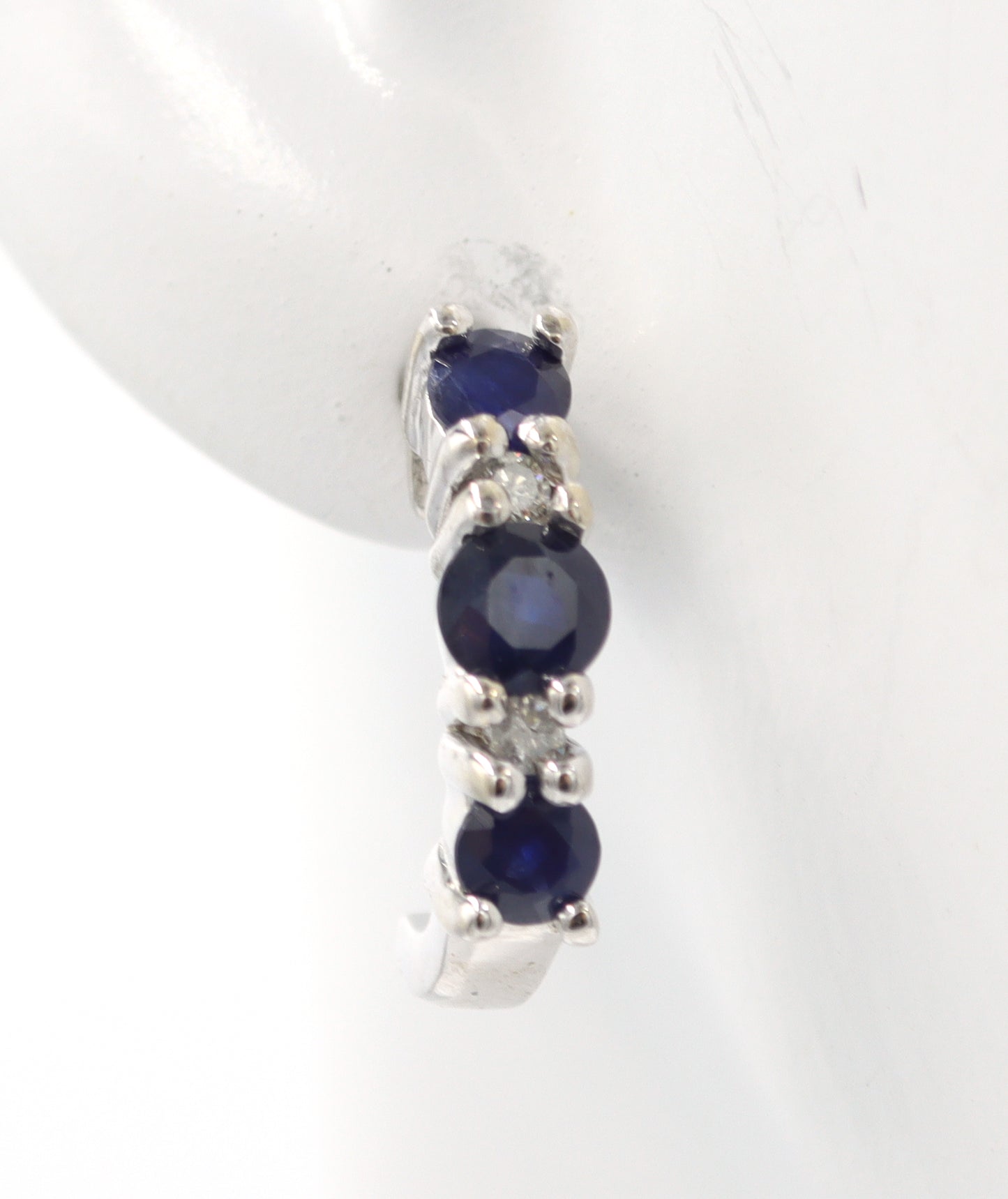 14kt White gold sapphire and diamond J hoops