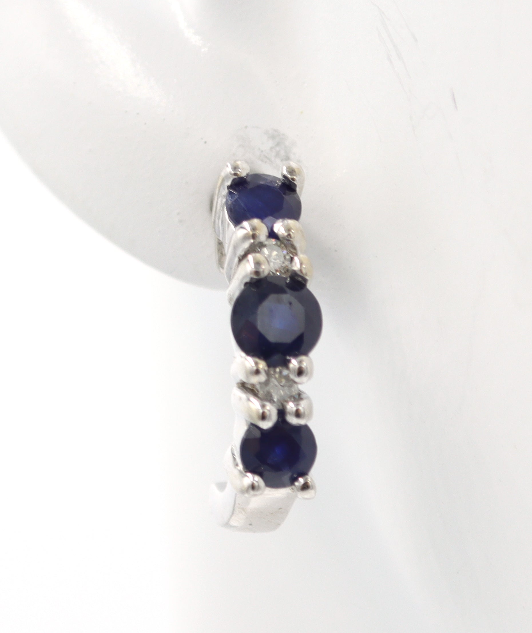 14kt White gold sapphire and diamond J hoops