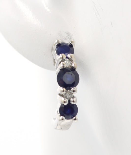 14kt White gold sapphire and diamond J hoops