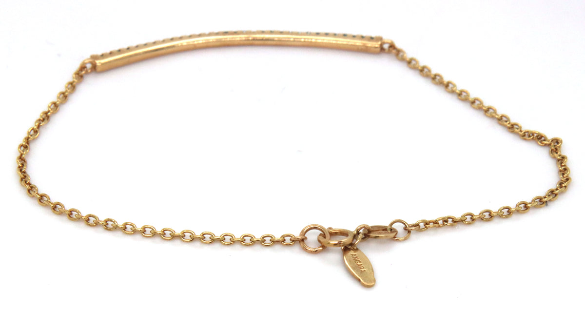 14kt Yellow gold angara Enhanced blue diamond bar bracelet