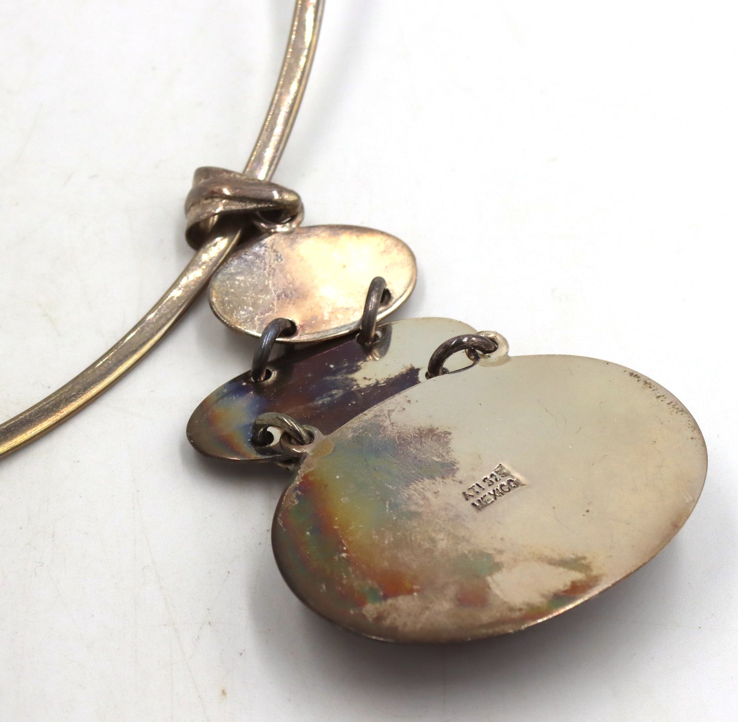 Vintage 925 sterling silver Mexico signed Coral pendant collar necklace