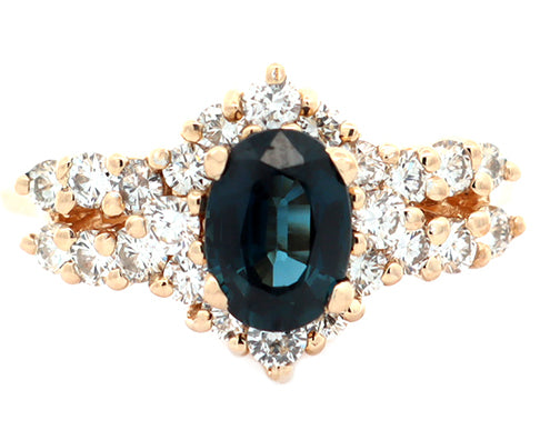 1.10ct Oval Sapphire and 0.45ctw Diamond Frame Ring in 14K