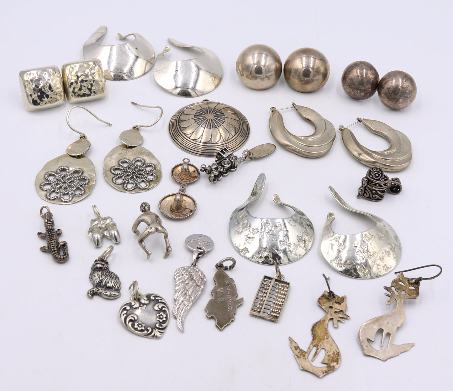 Group lot of Vintage 925 sterling silver charms and earrings