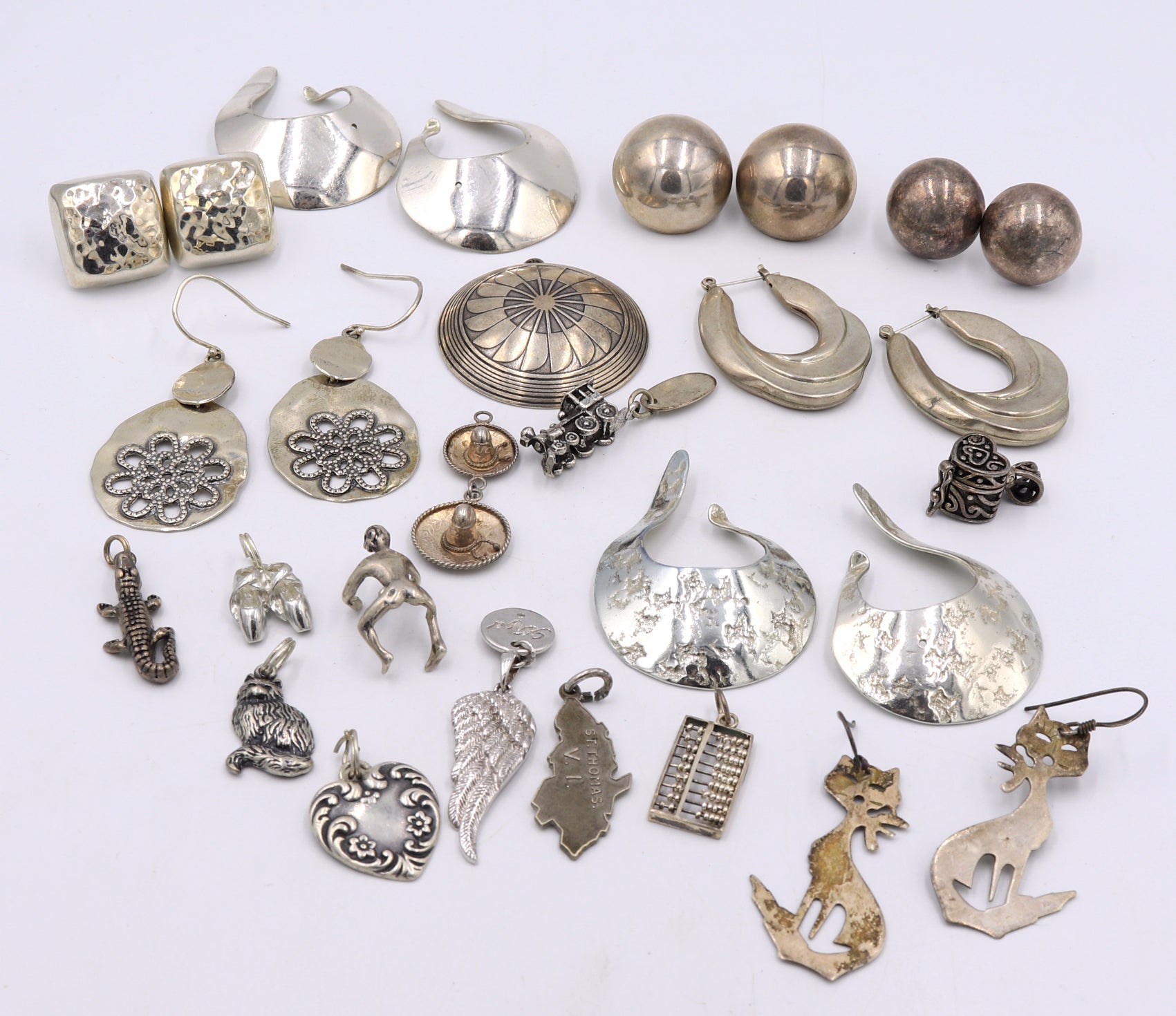 Group lot of Vintage 925 sterling silver charms and earrings