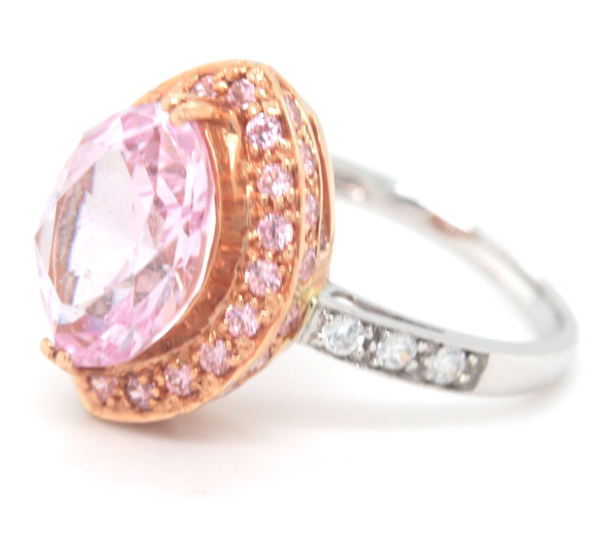 14kt White gold marquise pink topaz with tourmaline and CZ accents ring