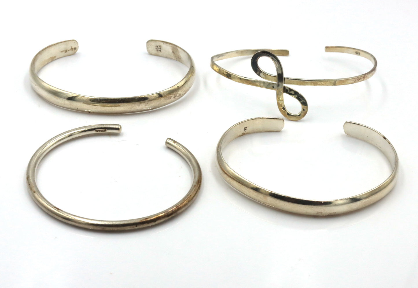 Group lot of 4 Vintage 925 sterling silver cuff bangles