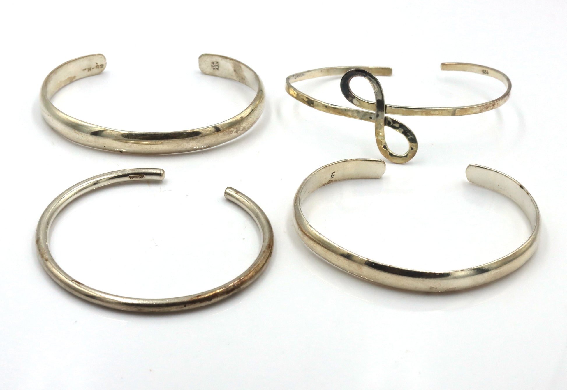 Group lot of 4 Vintage 925 sterling silver cuff bangles