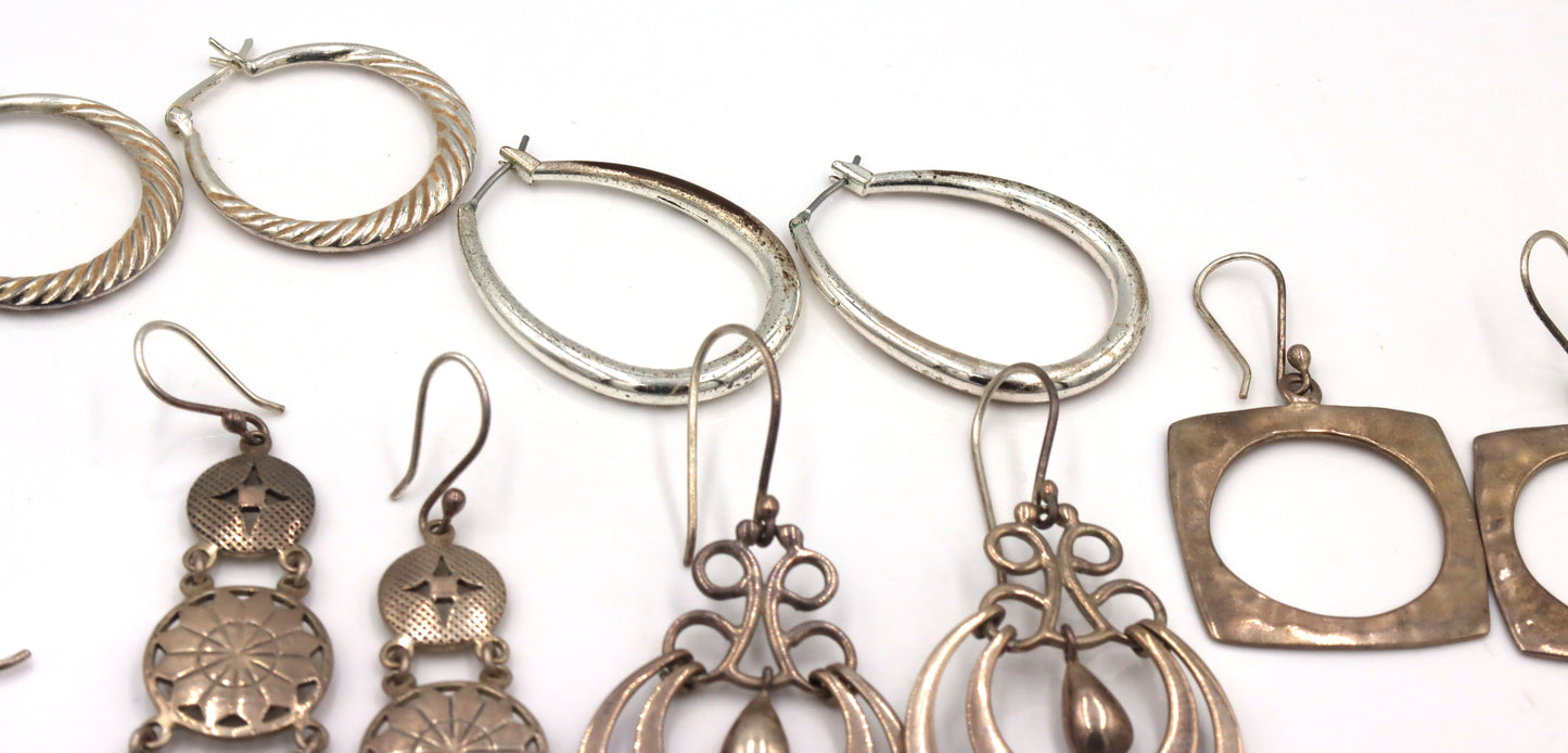 Vintage Mexican 925 Sterling Silver Earrings Lot