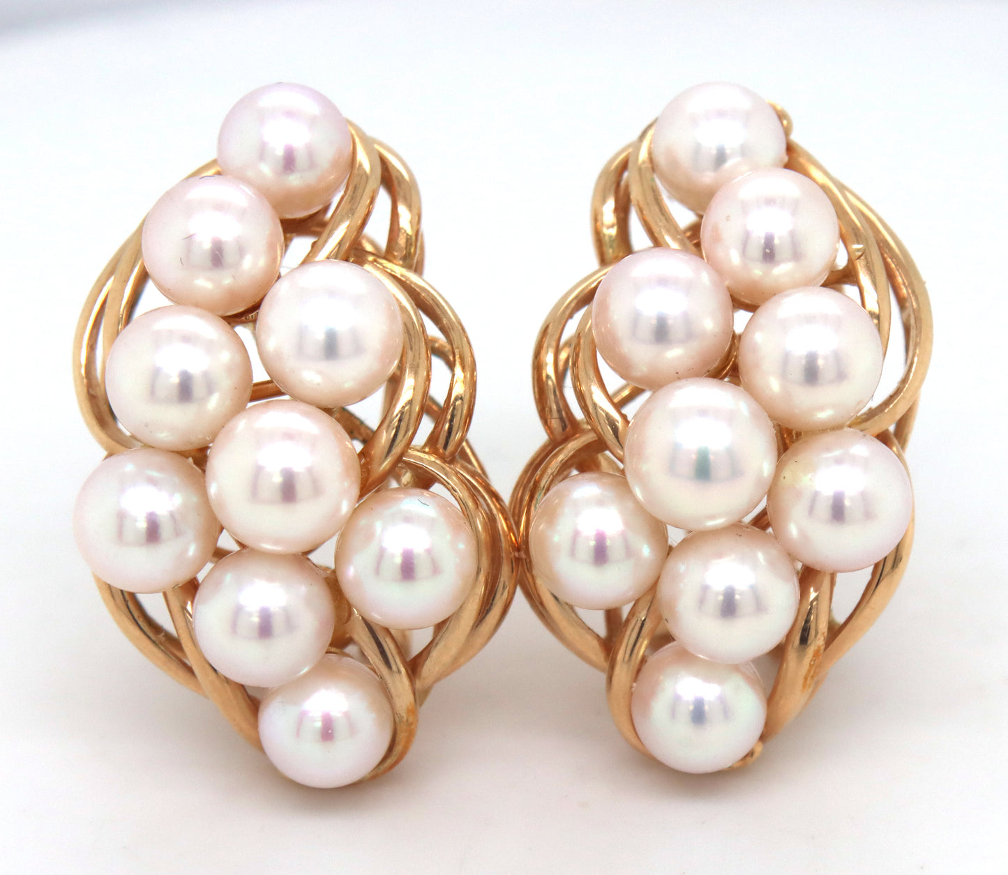 14kt Yellow gold white fresh water pearl cluster earrings