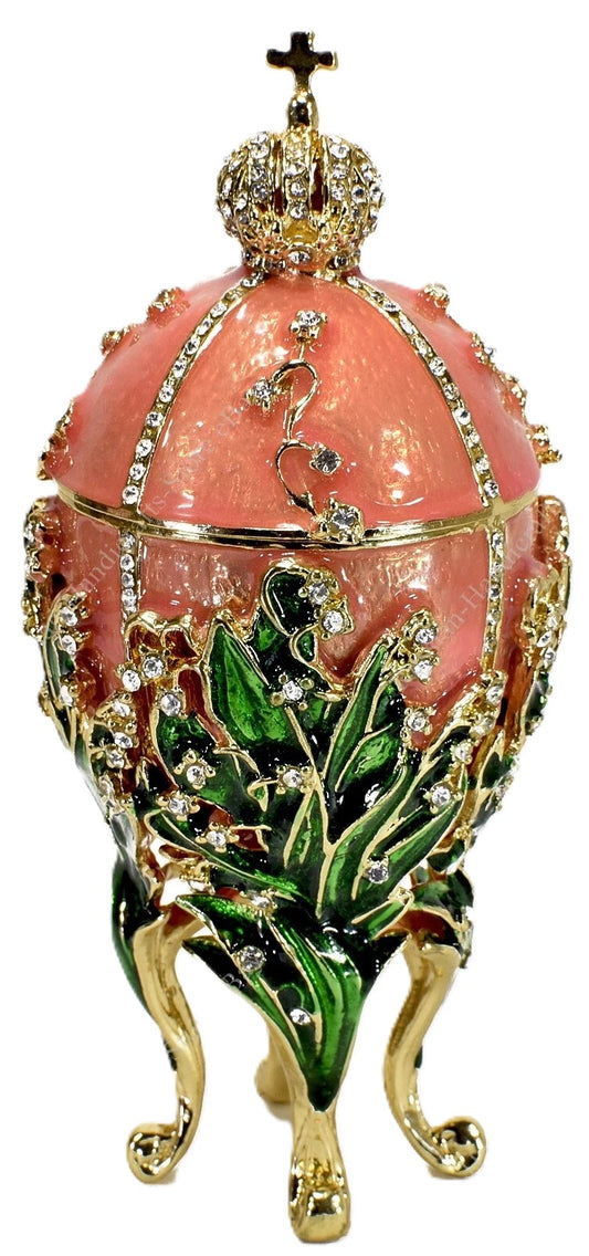 5.5" Russian Fabergé-Style Easter Egg Trinket Box – Lilies of the Valley, Handmade & Gold Plated