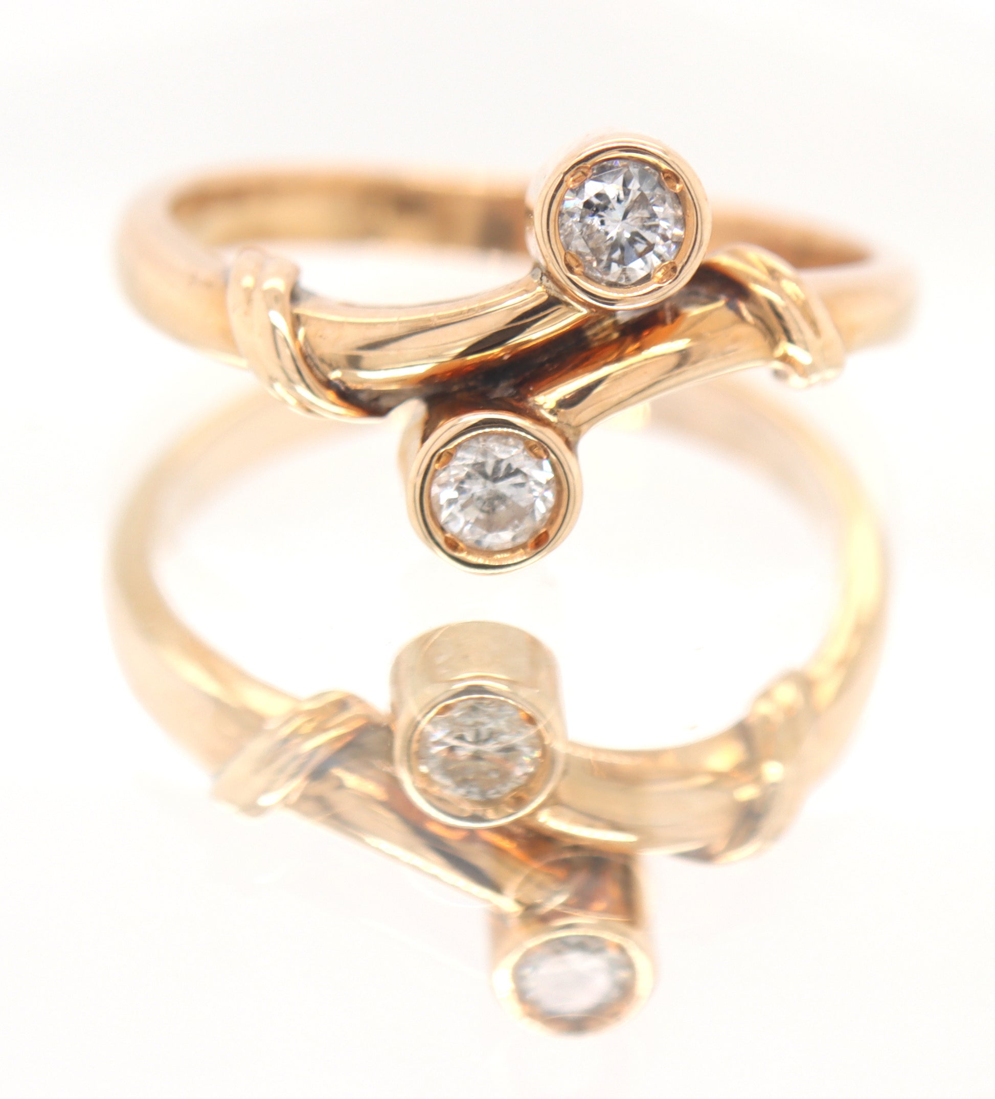 14kt Yellow gold diamond bypass ring