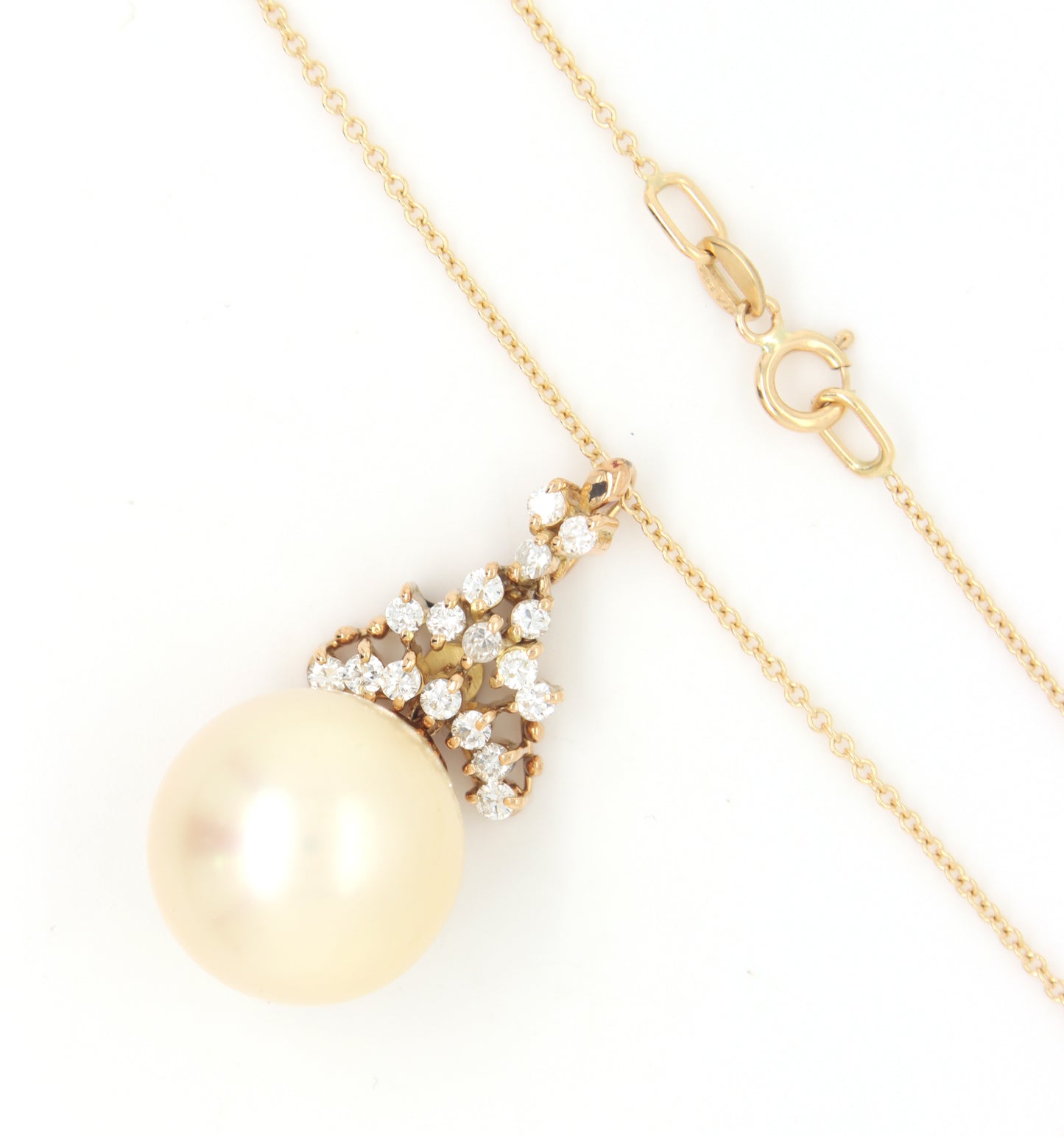 18kt Yellow Gold Golden South Sea Pearl and Diamond Pendant on Chain